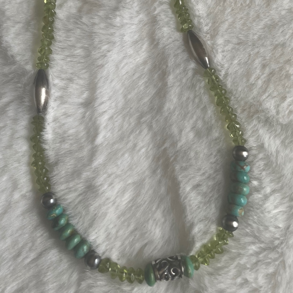 Peridot and Alicia Green Turquoise Silver Necklace NWT 18”